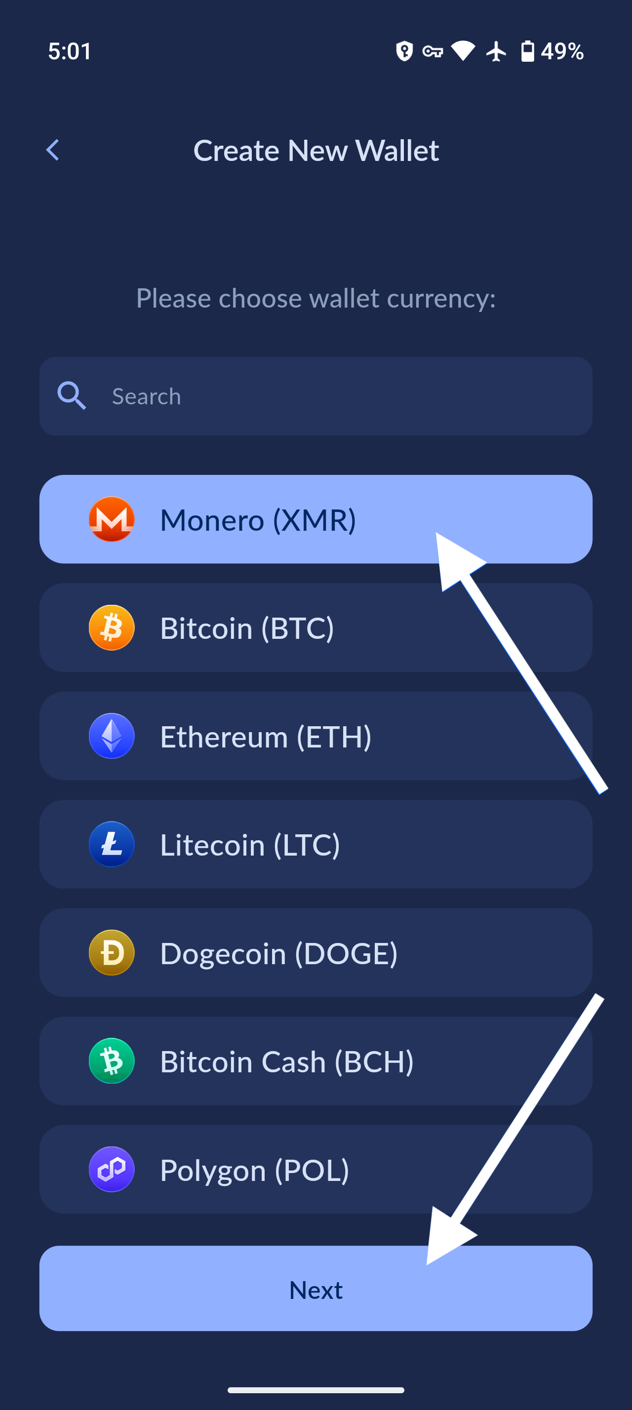 Choose wallet type