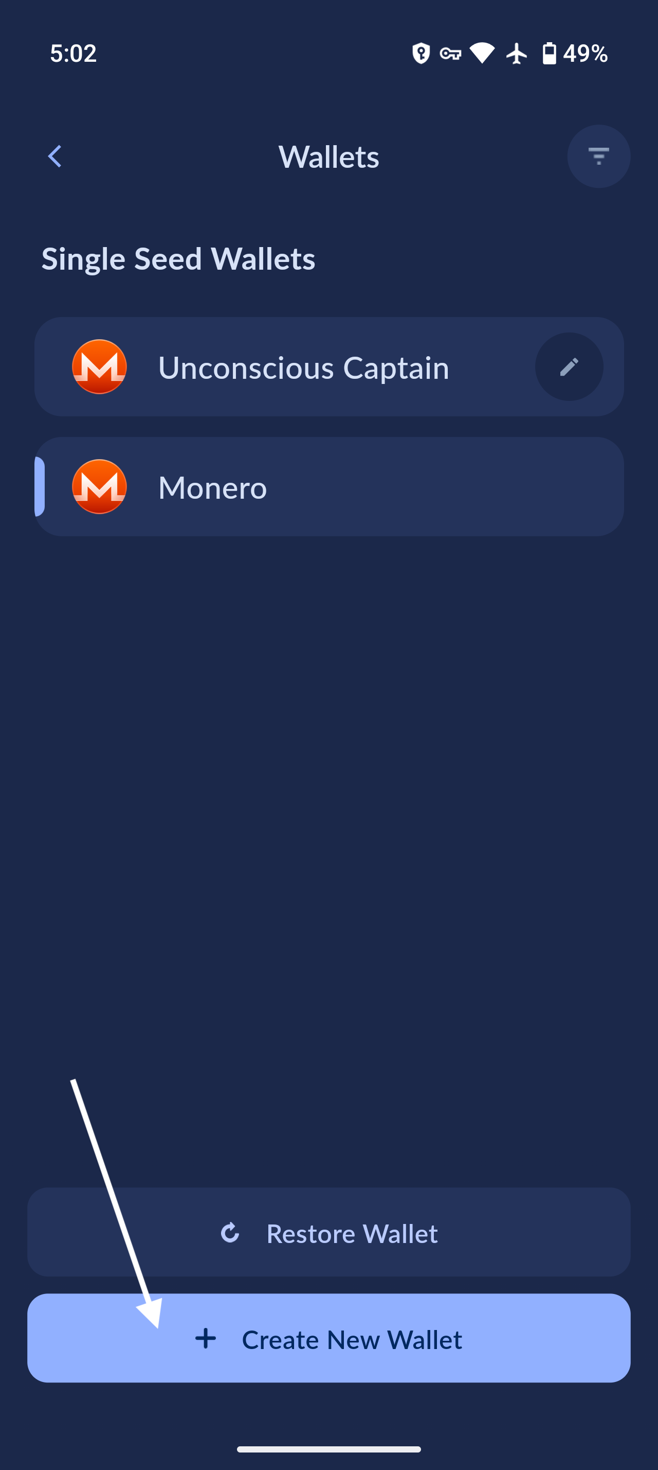 Click create new wallet