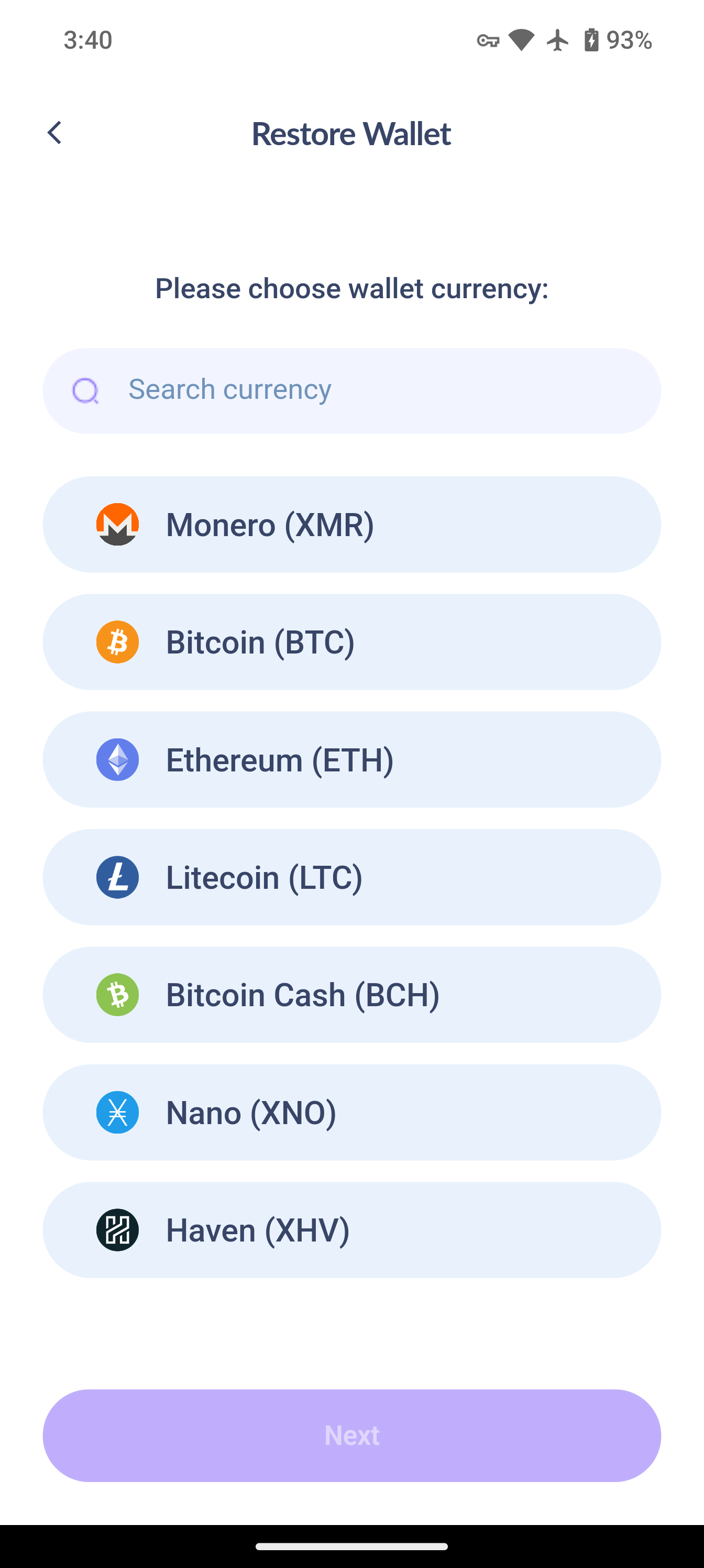 Choose wallet type